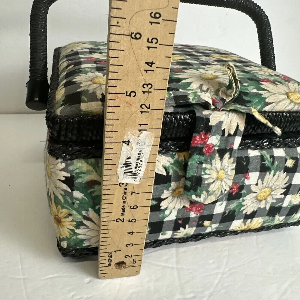 Sewing Box Basket Vintage Square‎ Floral Design Padded w/ Handle